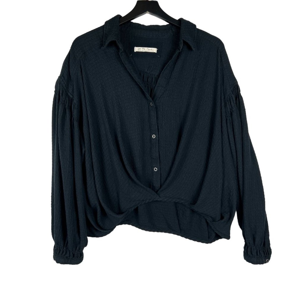 Free People We the Free Rockaway Oversized Crop Long Sleeve Shirt Black Size M